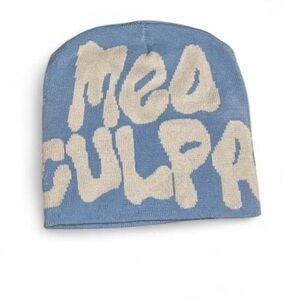 Blue and Cream Graphic Beanie